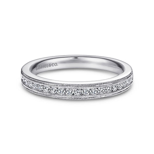 Vintage Inspired 14K White Gold Channel Set Diamond Wedding Band