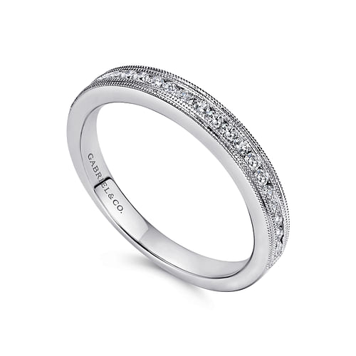 Vintage Inspired 14K White Gold Channel Set Diamond Wedding Band