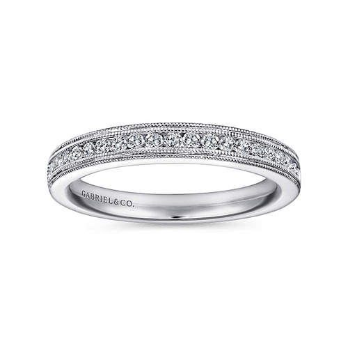 Vintage Inspired 14K White Gold Channel Set Diamond Wedding Band