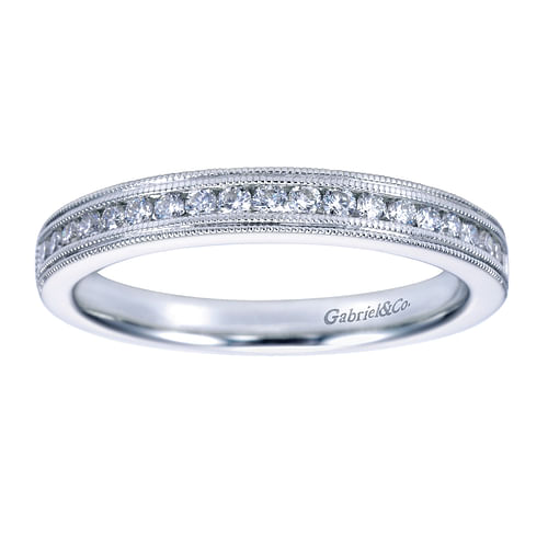 Vintage Inspired 14K White Gold Channel Set Diamond Wedding Band