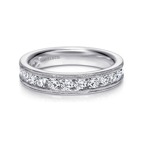 Vintage Inspired 14K White Gold Channel Set Diamond Wedding Band