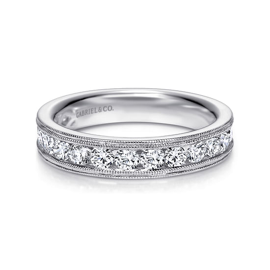 Gabriel - Vintage Inspired 14K White Gold Channel Set Diamond Wedding Band