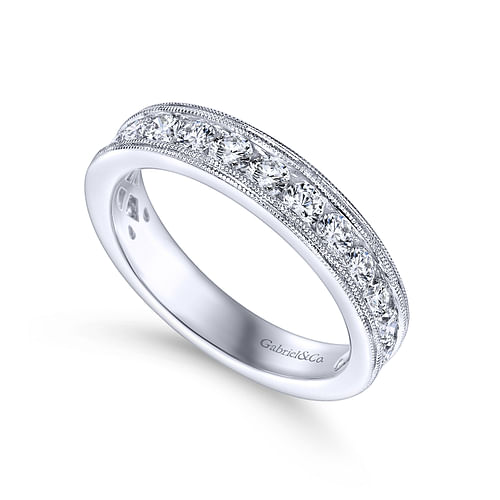 Vintage Inspired 14K White Gold Channel Set Diamond Wedding Band