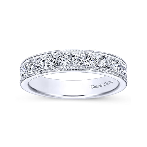 Vintage Inspired 14K White Gold Channel Set Diamond Wedding Band