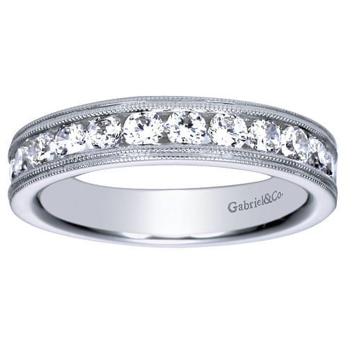 Vintage Inspired 14K White Gold Channel Set Diamond Wedding Band