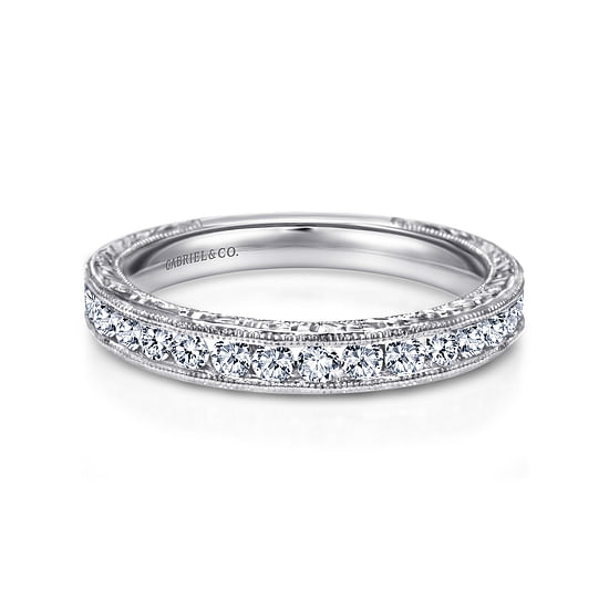 Gabriel - Vintage Inspired 14K White Gold Channel Set Diamond Wedding Band