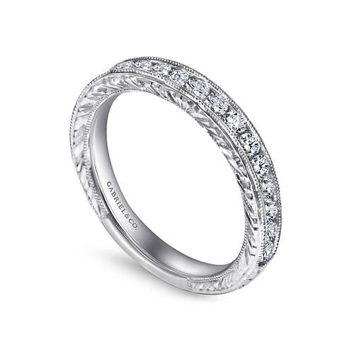 Vintage Inspired 14K White Gold Channel Set Diamond Wedding Band