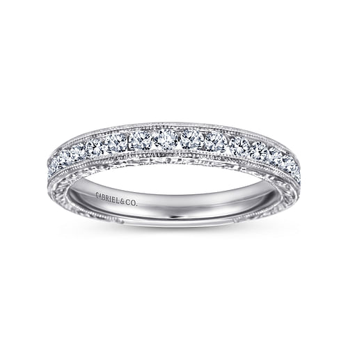 Vintage Inspired 14K White Gold Channel Set Diamond Wedding Band