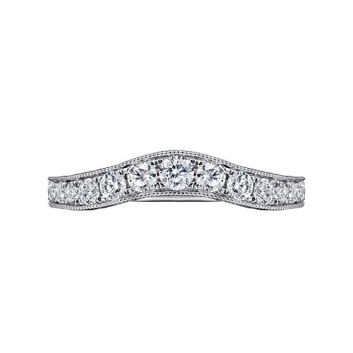 Vintage Inspired 14K White Gold Curved Channel Set Diamond Wedding Band with Engraving