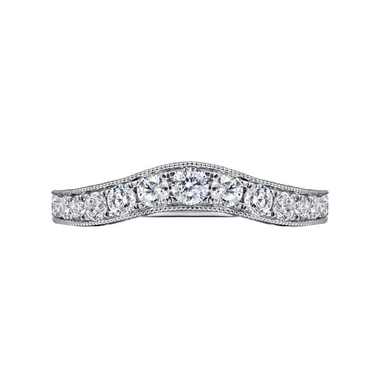 Vintage Inspired 14K White Gold Curved Channel Set Diamond Wedding Band with Engraving angle 6