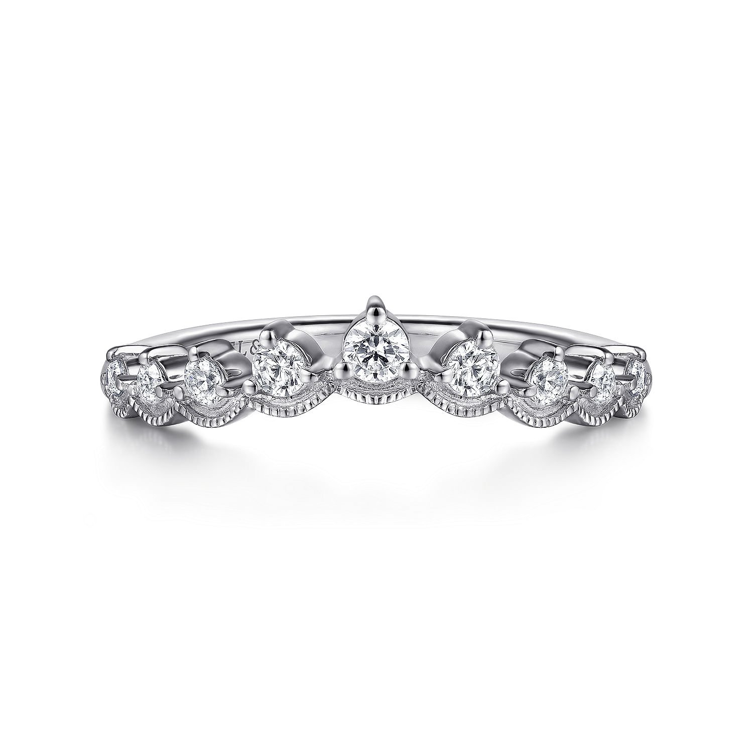 Vintage Inspired 14K White Gold Curved Diamond Anniversary Band