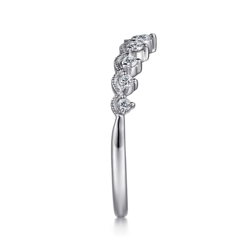 Vintage Inspired 14K White Gold Curved Diamond Anniversary Band