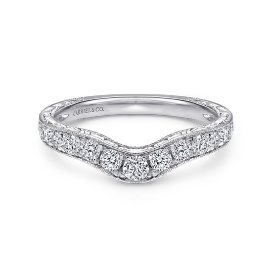 Gabriel - Vintage Inspired 14K White Gold Curved Diamond Wedding Band
