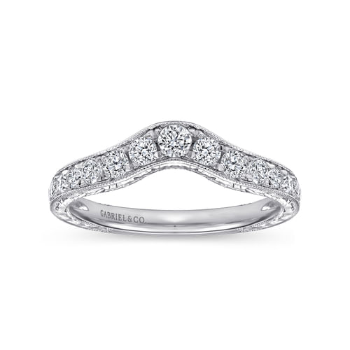 Vintage Inspired 14K White Gold Curved Diamond Wedding Band