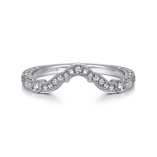 Gabriel - Vintage Inspired 14K White Gold Curved Diamond Wedding Band