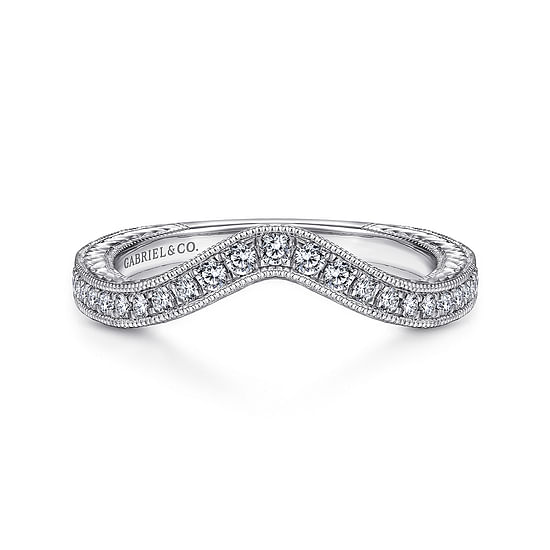 Gabriel - Vintage Inspired 14K White Gold Curved Diamond Wedding Band