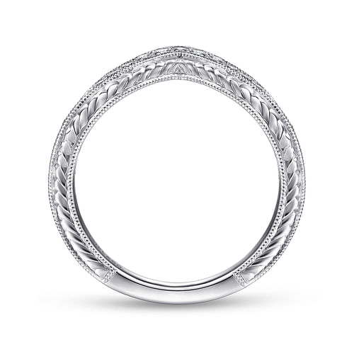 Vintage Inspired 14K White Gold Curved Diamond Wedding Band