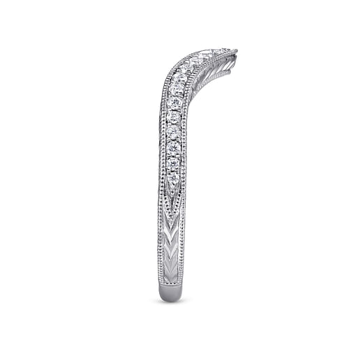 Vintage Inspired 14K White Gold Curved Diamond Wedding Band