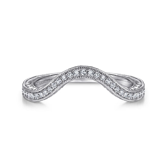 Gabriel - Vintage Inspired 14K White Gold Curved Diamond Wedding Band