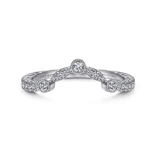 Vintage Inspired 14K White Gold Curved Diamond Wedding Band