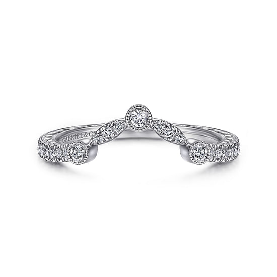 Gabriel - Vintage Inspired 14K White Gold Curved Diamond Wedding Band