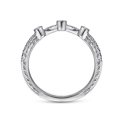 Vintage Inspired 14K White Gold Curved Diamond Wedding Band