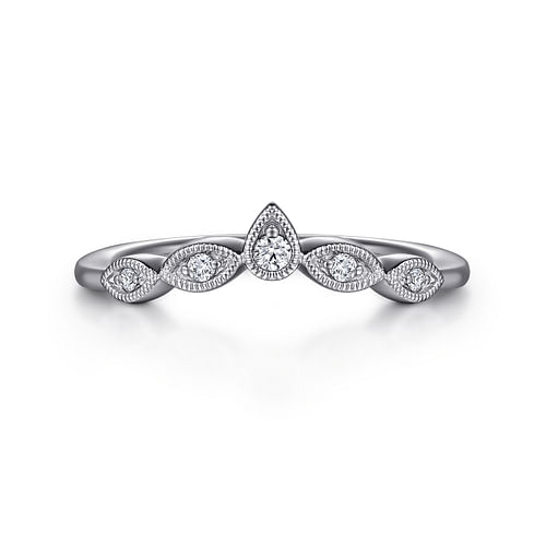 Vintage Inspired 14K White Gold Curved Gold Diamond Anniversary Band