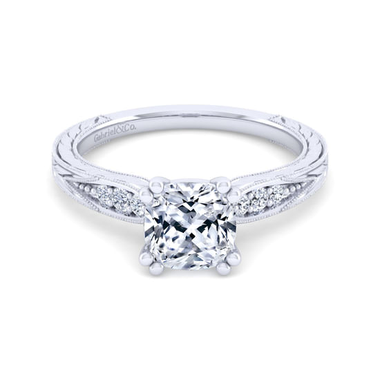 Gabriel - Vintage Inspired 14K White Gold Cushion Cut Diamond Engagement Ring