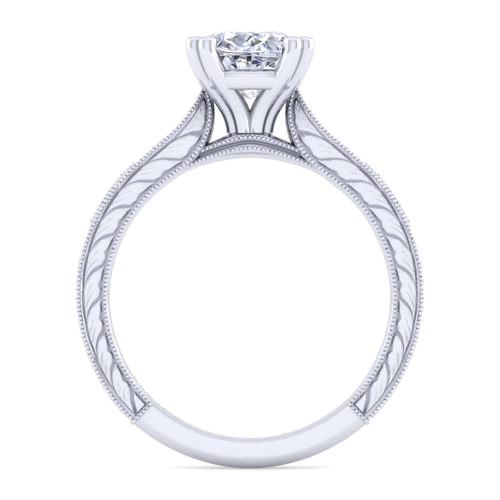Vintage Inspired 14K White Gold Cushion Cut Diamond Engagement Ring