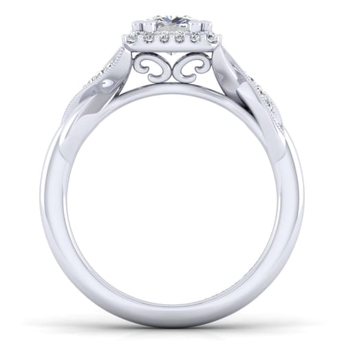 Vintage Inspired 14K White Gold Cushion Halo Diamond Engagement Ring