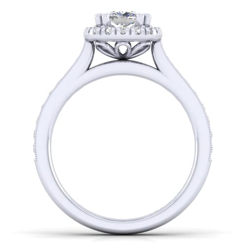 Vintage Inspired 14K White Gold Cushion Halo Diamond Engagement Ring