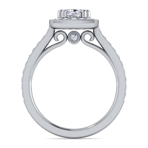 Vintage Inspired 14K White Gold Cushion Halo Diamond Engagement Ring