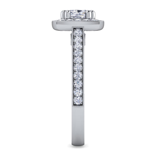 Vintage Inspired 14K White Gold Cushion Halo Diamond Engagement Ring