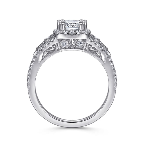 Vintage Inspired 14K White Gold Cushion Halo Diamond Engagement Ring