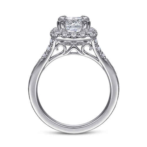 Vintage Inspired 14K White Gold Cushion Halo Diamond Engagement Ring