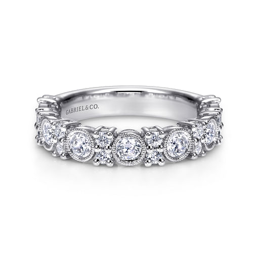 Vintage Inspired 14K White Gold Diamond Anniversary Band