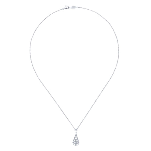 Vintage Inspired 14K White Gold Diamond Teardrop Pendant Necklace