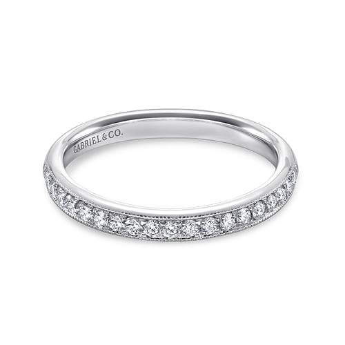 Vintage Inspired 14K White Gold Diamond Wedding Band
