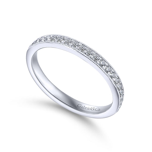 Vintage Inspired 14K White Gold Diamond Wedding Band