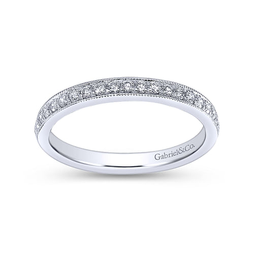 Vintage Inspired 14K White Gold Diamond Wedding Band