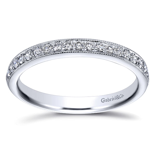 Vintage Inspired 14K White Gold Diamond Wedding Band