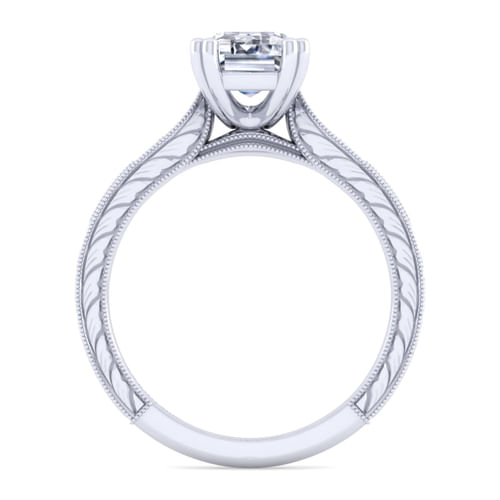 Vintage Inspired 14K White Gold Emerald Cut Diamond Engagement Ring