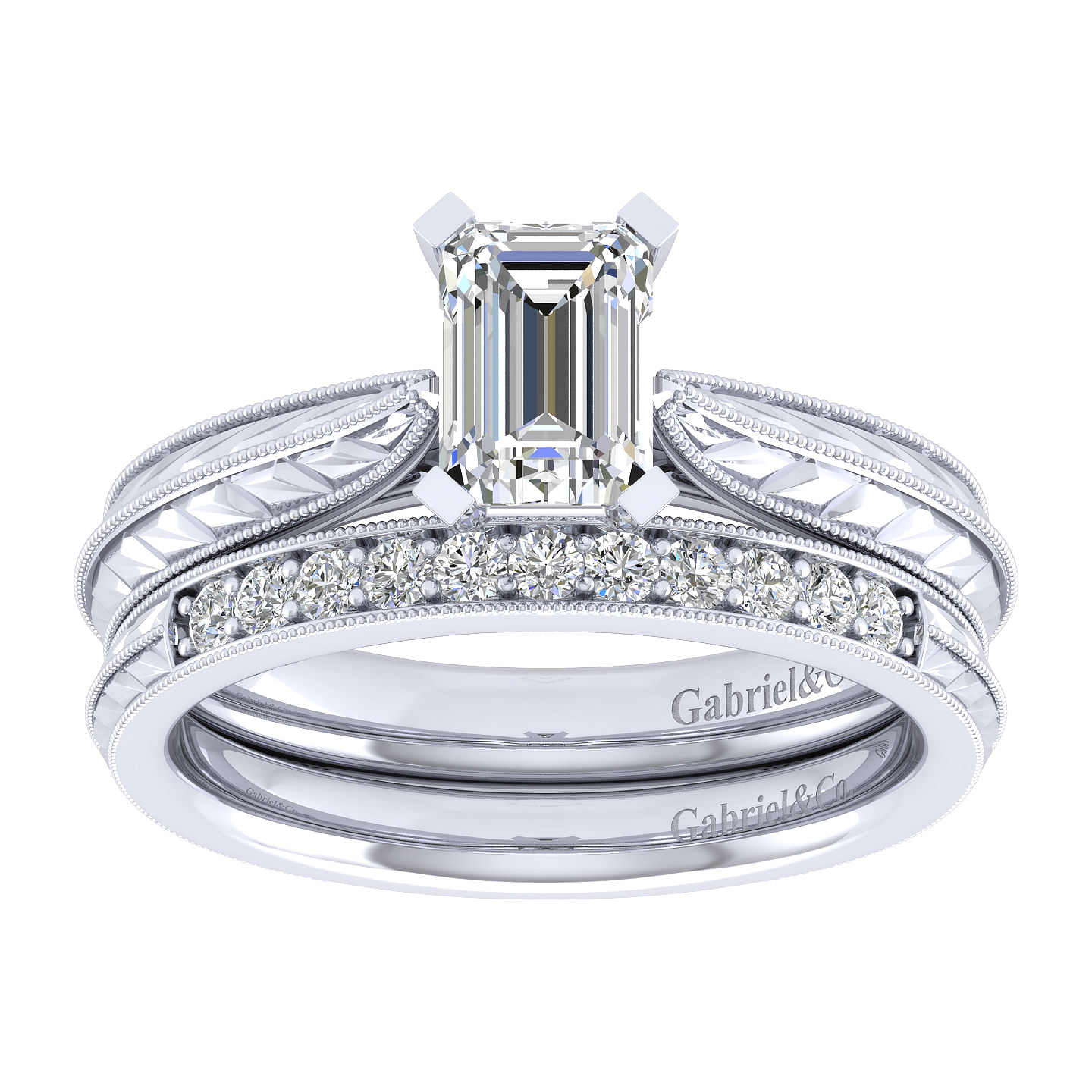 Vintage Inspired 14K White Gold Emerald Cut Solitaire Engagement Ring