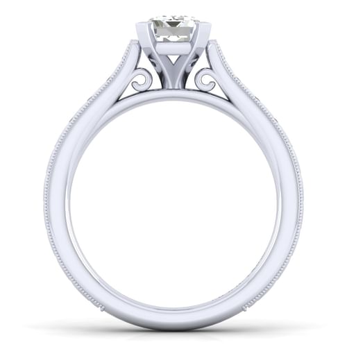 Vintage Inspired 14K White Gold Emerald Cut Solitaire Engagement Ring