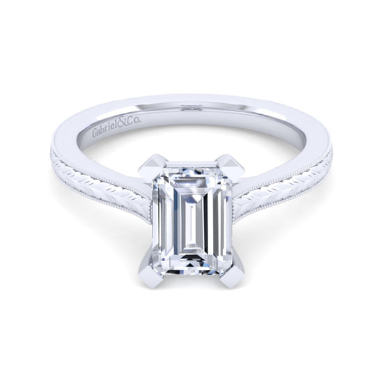 Gabriel - Vintage Inspired 14K White Gold Emerald Cut Solitaire Engagement Ring