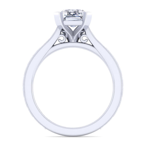 Vintage Inspired 14K White Gold Emerald Cut Solitaire Engagement Ring