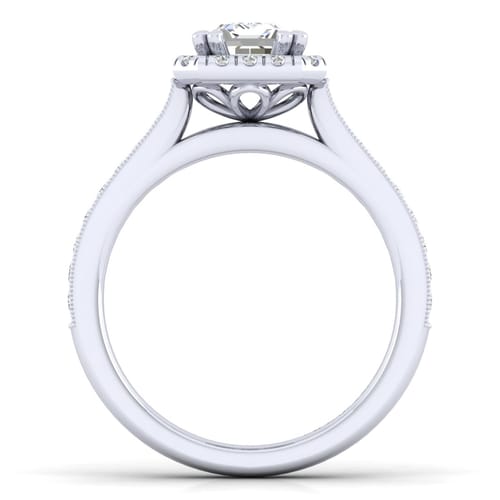 Vintage Inspired 14K White Gold Emerial Halo Diamond Engagement Ring