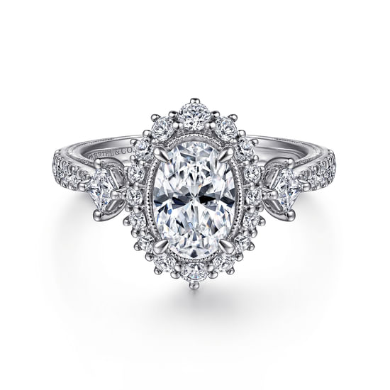 Gabriel - Vintage Inspired 14K White Gold Fancy Halo Oval Diamond Engagement Ring