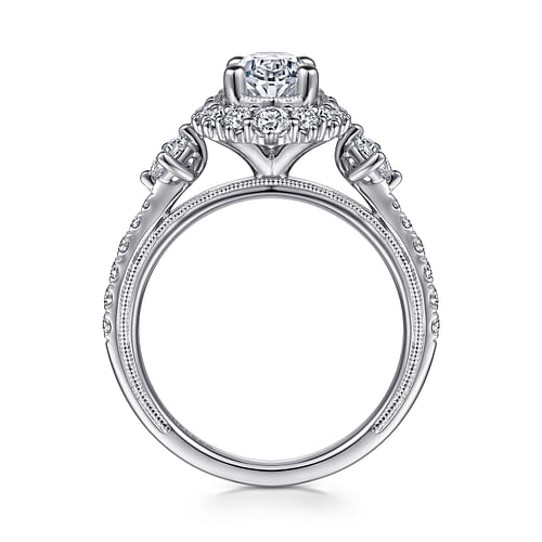 Vintage Inspired 14K White Gold Fancy Halo Oval Diamond Engagement Ring