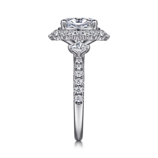 Vintage Inspired 14K White Gold Fancy Halo Oval Diamond Engagement Ring angle 5